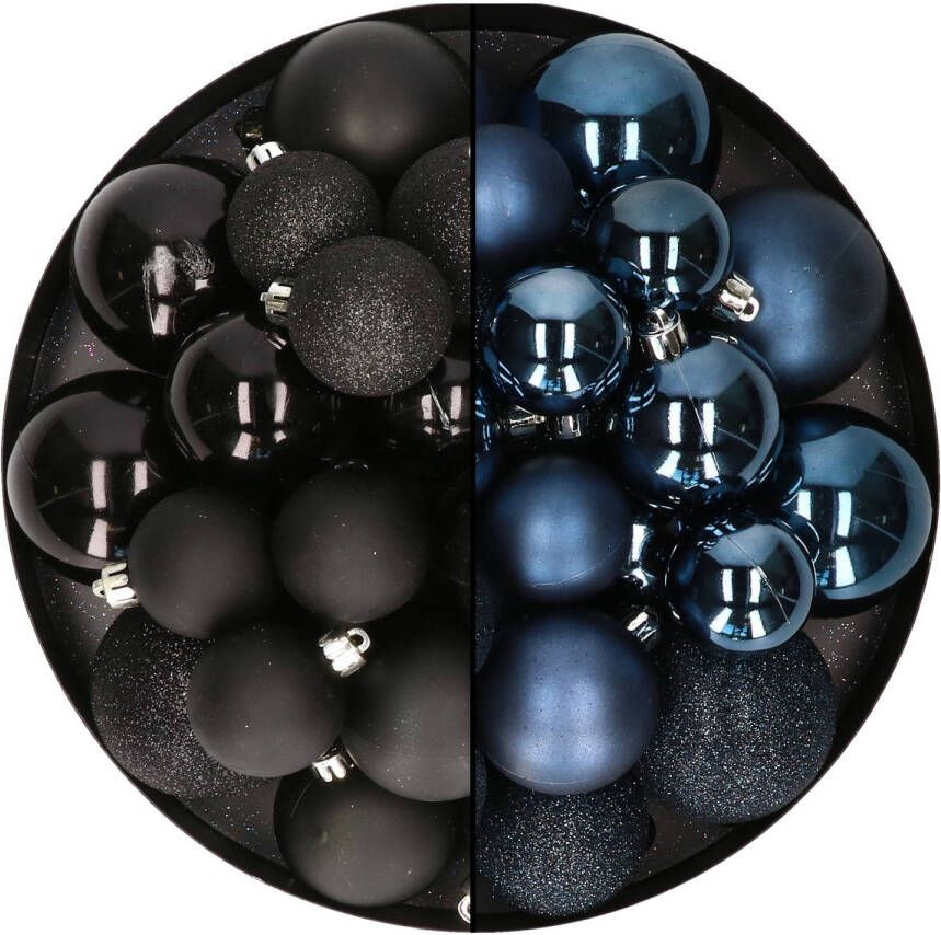 Decoris kerstballen 60x stuks -zwart donkerblauw -4-5-6 cm kunststof Kerstbal