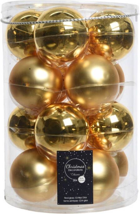 Decoris glazen kerstballen 16x stuks goud 8 cm mat glans Kerstbal