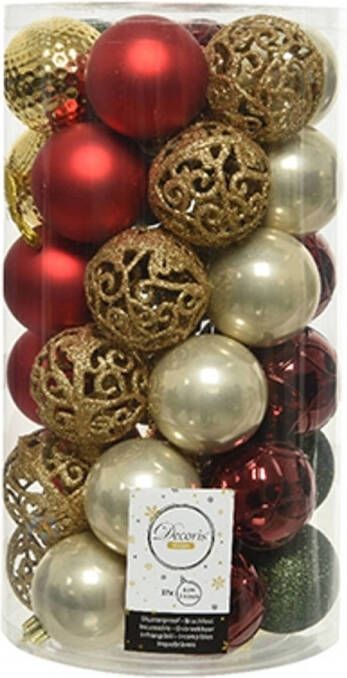 Decoris kerstballen 37x rood groen goud 6 cm -kunststof Kerstbal
