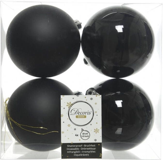 Decoris Kerstballen plastic glans-mat dia 10 cm zwart