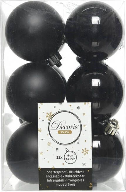Decoris Kerstballen plastic glans-mat dia 6 cm zwart