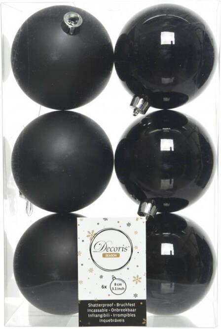 Decoris Kerstballen plastic glans-mat dia 8 cm zwart