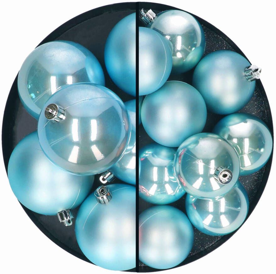 Decoris Kerstballen set 18x stuks 6 en 8 cm ijsblauw kunststof Kerstbal