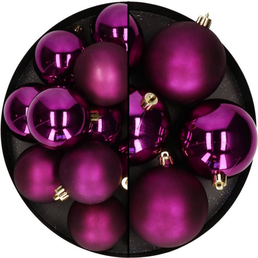 Decoris Kerstballen set 18x stuks 6 en 8 cm paars kunststof Kerstbal
