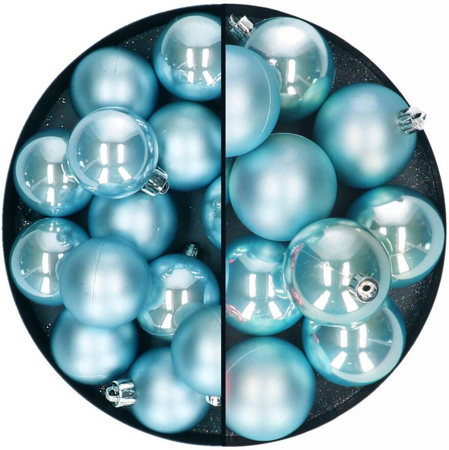 Decoris Kerstballen set 28x stuks 4 en 6 cm ijsblauw kunststof Kerstbal