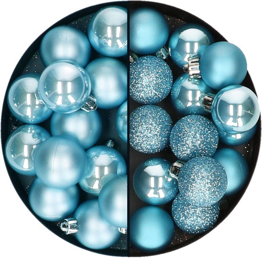 Decoris Kerstballen set 30x stuks 3 en 4 cm ijsblauw kunststof Kerstbal