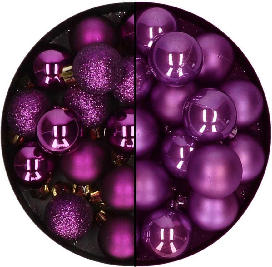 Decoris Kerstballen set 30x stuks 3 en 4 cm paars kunststof Kerstbal