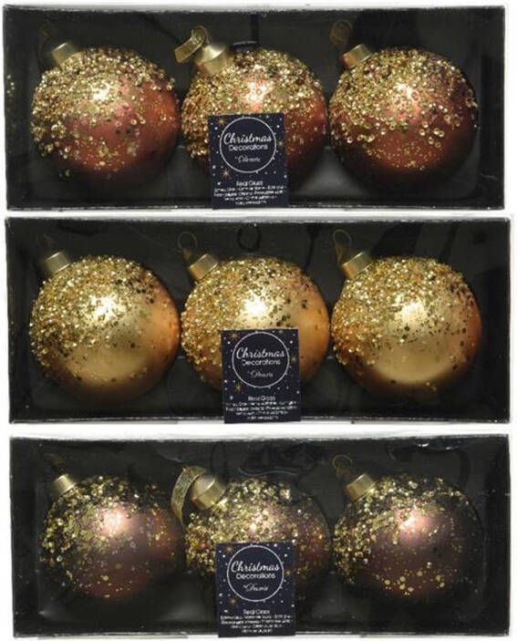 Decoris Kerstballenset a 3 stuks bruin 8cm goud
