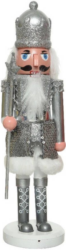 Decoris Kerstbeeldje kunststof notenkraker poppetje soldaat zilver 28 cm kerstbeeldjes