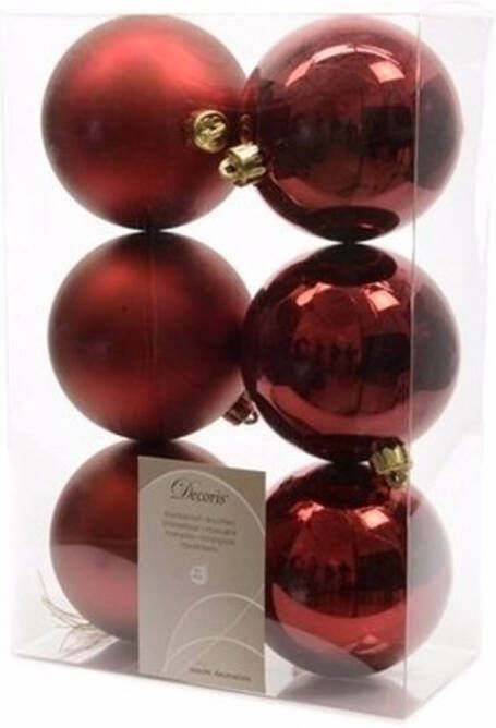 Decoris Kerstboom decoratie kerstballen mix donker rood 12 stuks Kerstbal
