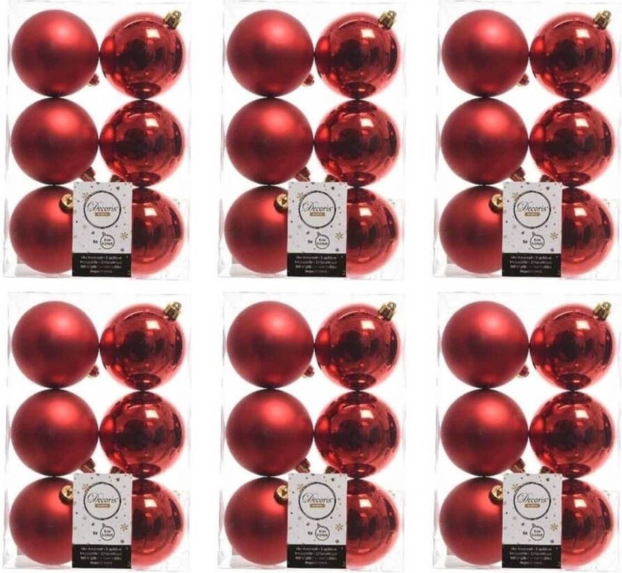 Decoris 36x Kunststof kerstballen glanzend mat kerst rood 8 cm kerstboom versiering decoratie kerst rood Kerstbal