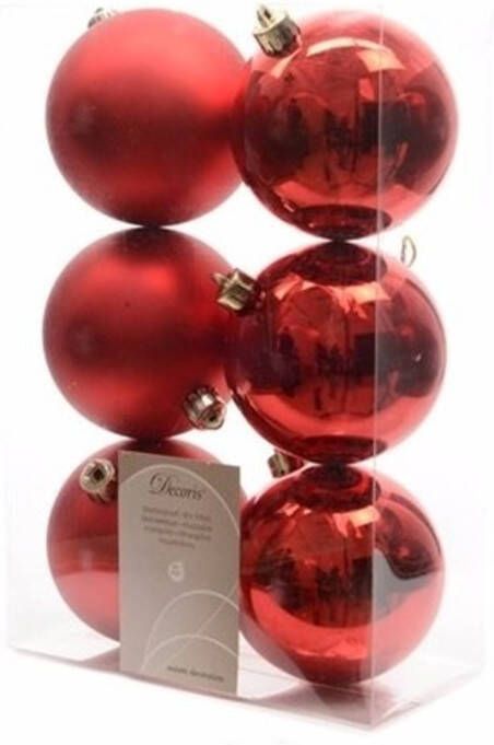 Decoris Kerstboom decoratie kerstballen mix rood 12 stuks Kerstbal