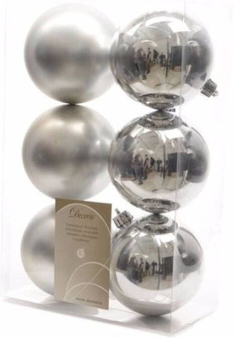 Decoris Kerstboom decoratie kerstballen mix zilver 12 stuks Kerstbal