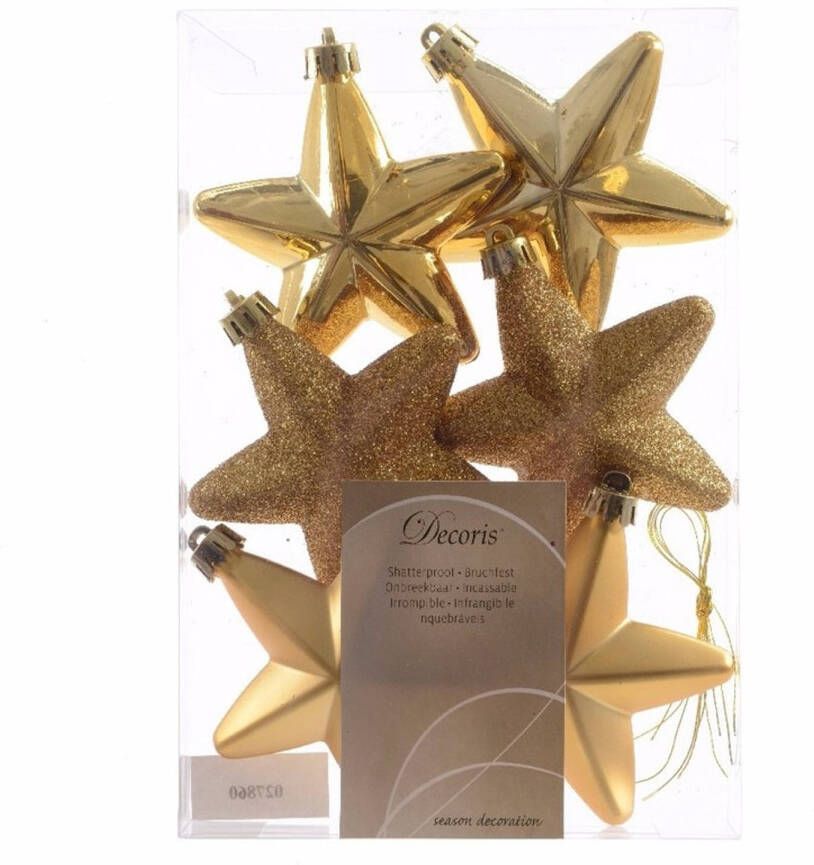 Decoris Kerstboom decoratie sterren goud 6 stuks Ambiance Christmas 7 cm Kersthangers