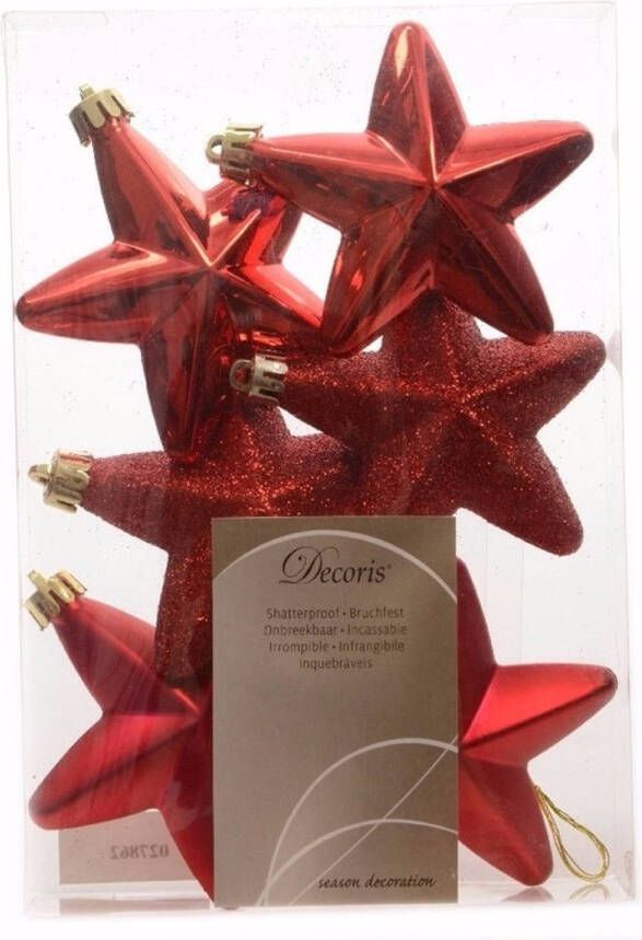 Decoris Kerstboom decoratie sterren rood 6 stuks Ambiance Christmas 7 cm Kersthangers