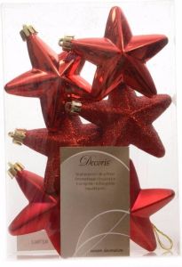 Decoris Kerstboom Decoratie Sterren Rood 6 Stuks Elegant Christmas 7 Cm Kersthangers