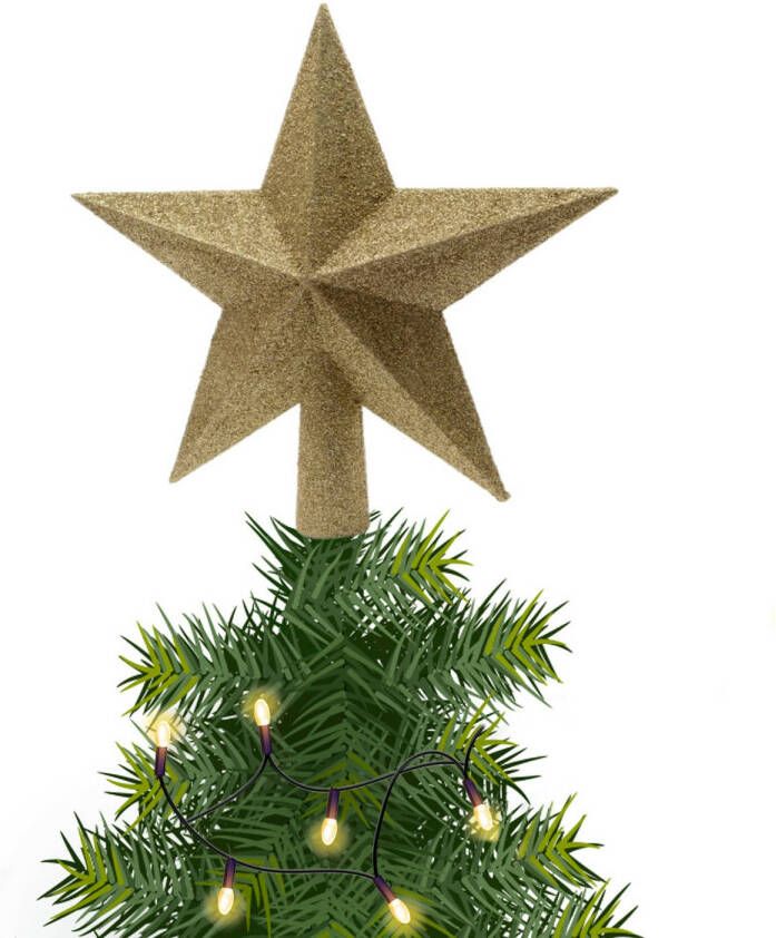 Decoris Kerstboom piek kunststof goud glitter 19 cm kerstboompieken