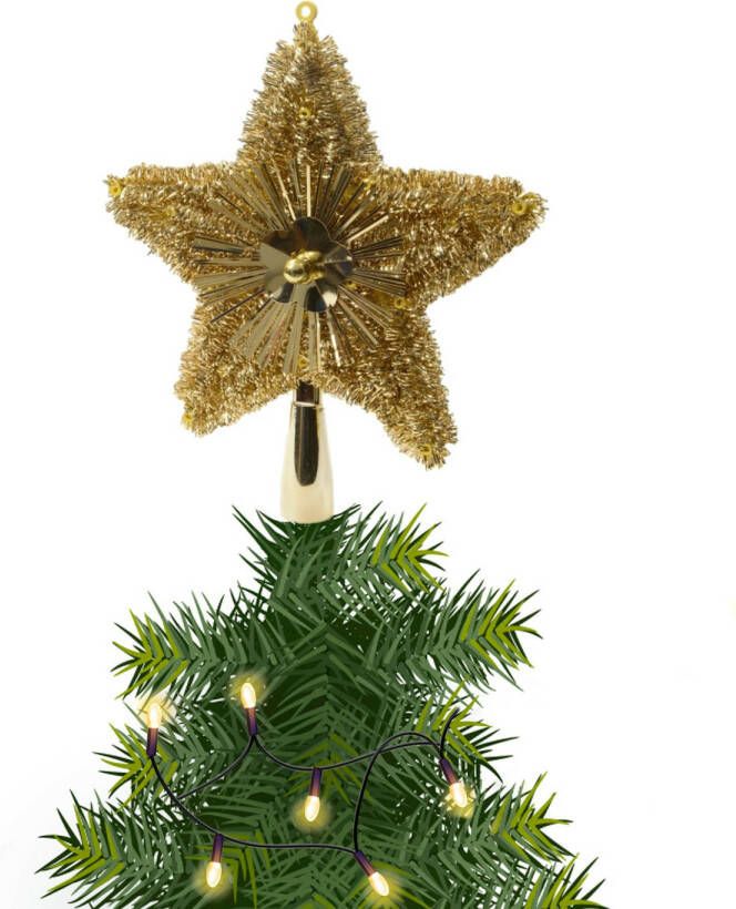 Decoris Kerstboom piek topper ster glitters goud 23 cm kerstboompieken