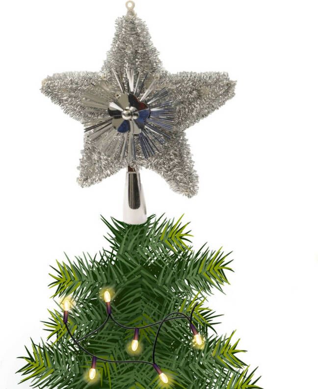 Decoris Kerstboom piek topper ster kunststof glitters zilver 23 cm kerstboompieken