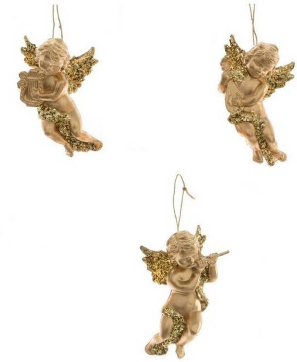 Decoris Kerstboom versiering set van 3x gouden engeltjes van 10 cm Kersthangers