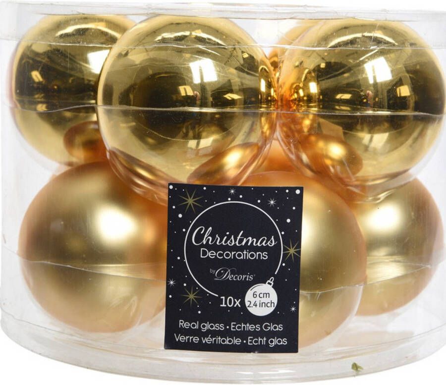 Decoris Kerstboomversiering gouden kerstballen van glas 6 cm 10 stuks Kerstbal