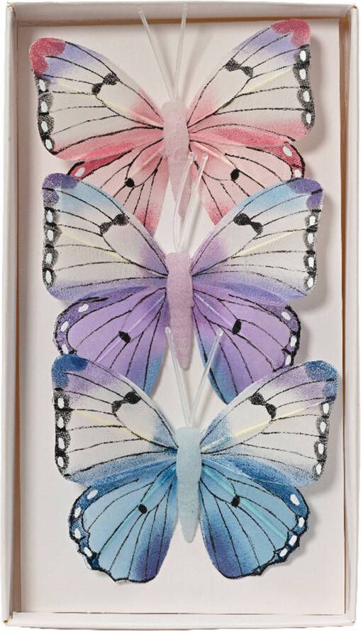 Decoris Kerstdecoratie vlinders op clip 3x ijsblauw 12 x 8 cm Kersthangers