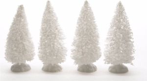 Decoris Kerstdorp onderdelen 4x besneeuwde decoratie dennenbomen 10 cm Kerstdorpen
