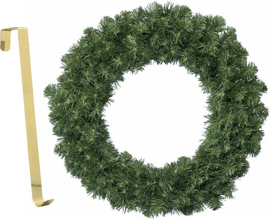 Decoris Kerstkrans groen 35 cm kunststof incl. messing deurhanger Kerstkransen