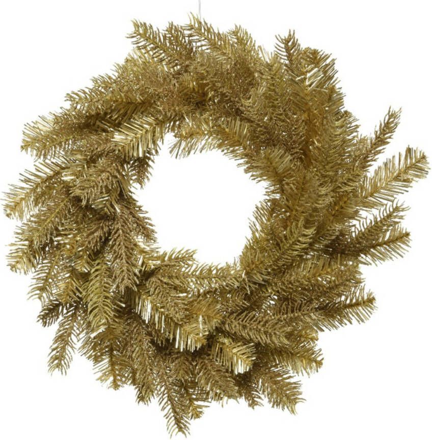 Decoris Kerstkrans dennenkrans goud glitter D50 cm kunststof Kerstkransen
