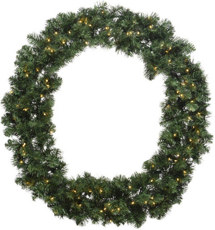 Decoris Kerstkrans dennenkrans groen met warm witte verlichting en timer 60 cm Kerstkransen