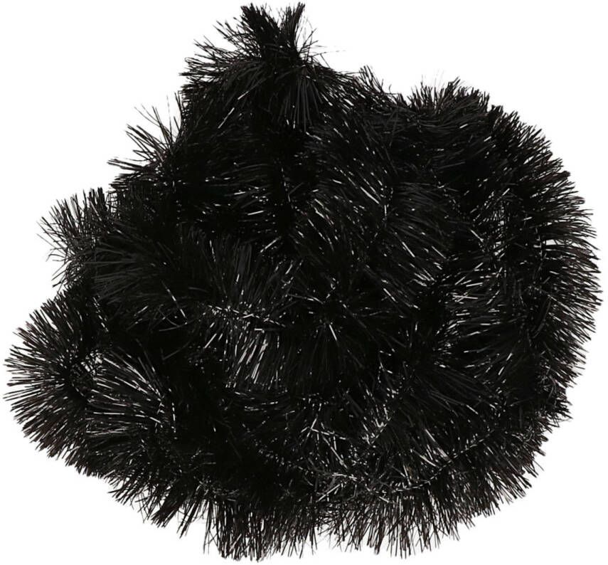 Decoris kerstslinger zwart 270 x 7 cm folie lametta glans Kerstslingers