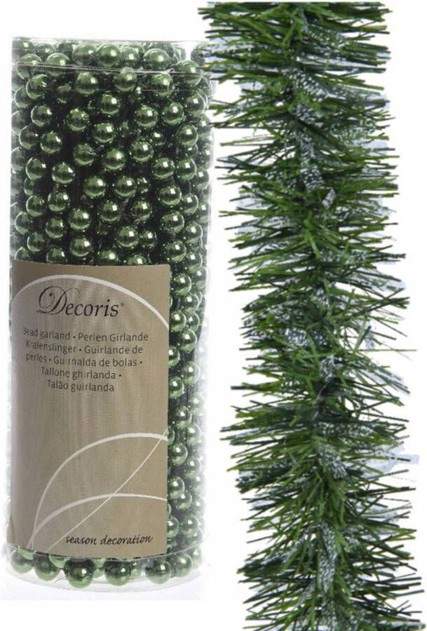 Decoris Kerstslingers -2x st -kralenslinger en folieslinger -donkergroen Kerstslingers