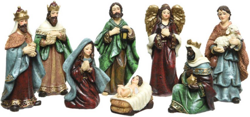 Decoris kerststalbeelden set 8x stuks tot 9 cm polyresin Kerststallen