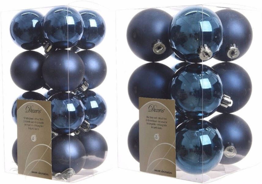Decoris Kerstversiering kunststof kerstballen donkerblauw 4-6 cm pakket van 40x stuks Kerstbal