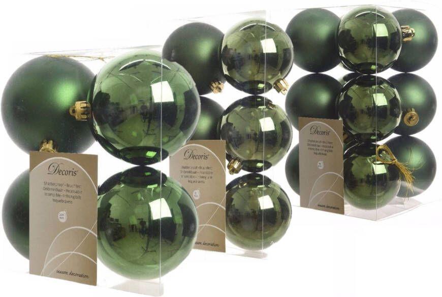 Decoris Kerstversiering kunststof kerstballen donkergroen 6-8-10 cm pakket van 44x stuks Kerstbal