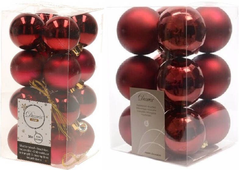 Decoris Kerstversiering kunststof kerstballen donkerrood 4-6 cm pakket van 40x stuks Kerstbal