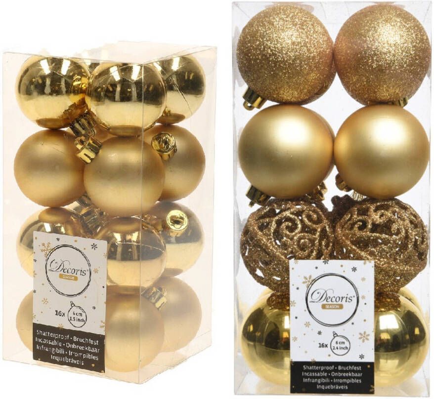 Decoris Kerstversiering kunststof kerstballen goud 4-6 cm pakket van 32x stuks Kerstbal