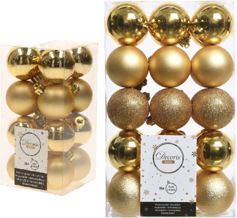 Decoris Kerstversiering kunststof kerstballen goud 4-6 cm pakket van 46x stuks Kerstbal