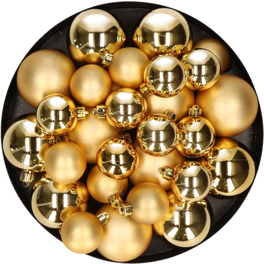 Decoris Kerstversiering kunststof kerstballen goud 6-8-10 cm pakket van 22x stuks Kerstbal