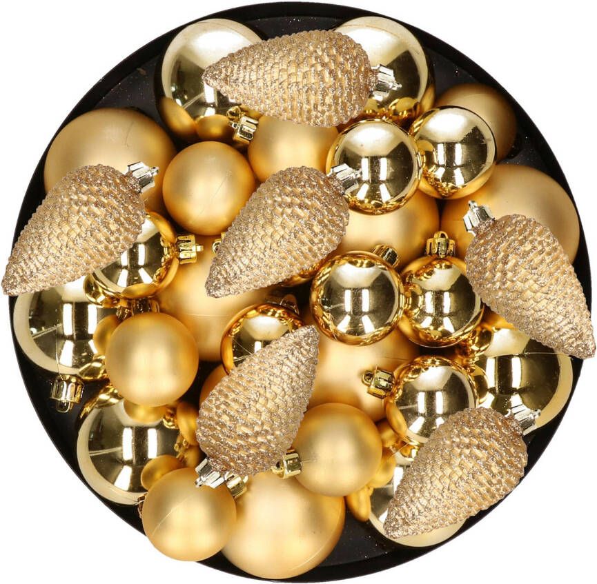 Decoris Kerstversiering kunststof kerstballen goud 6-8-10 cm pakket van 50x stuks Kerstbal
