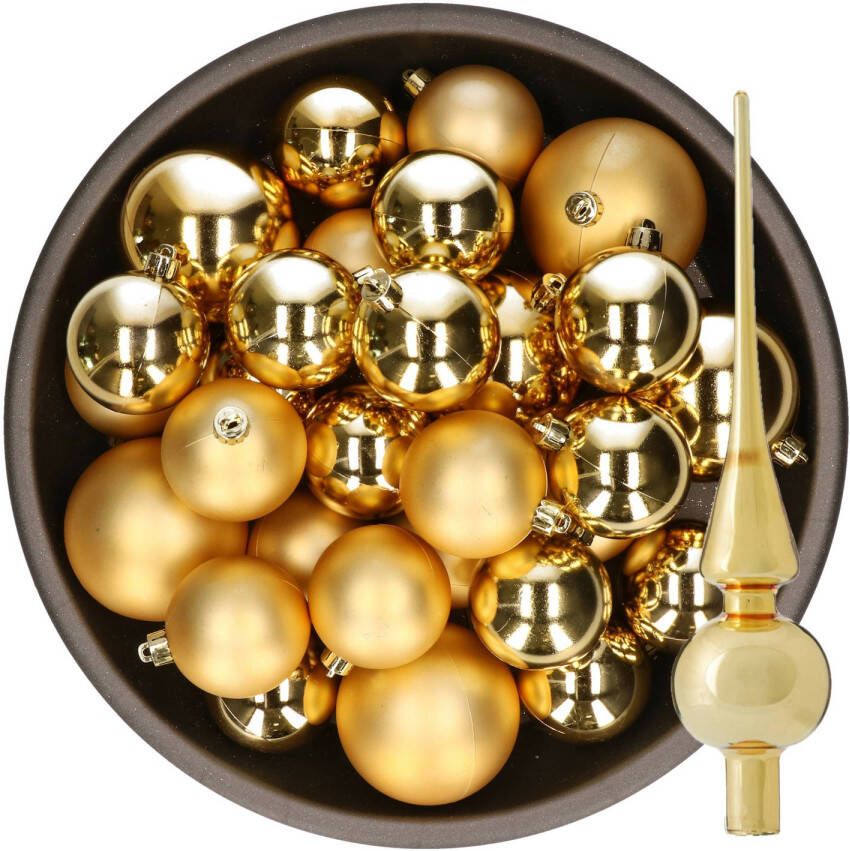Decoris Kerstversiering kunststof kerstballen met piek goud 6-8-10 cm pakket van 45x stuks Kerstbal
