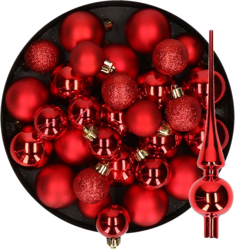Decoris Kerstversiering kunststof kerstballen met piek rood 6-8-10 cm pakket van 49x stuks Kerstbal