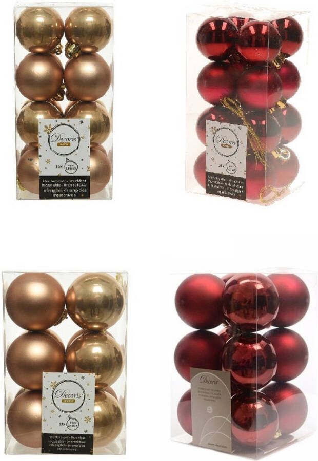 Decoris Kerstversiering kunststof kerstballen mix camel bruin donkerrood 4 en 6 cm pakket van 80x stuks Kerstbal