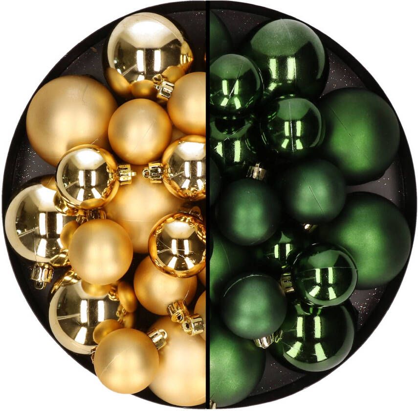 Decoris Kerstversiering kunststof kerstballen mix goud donkergroen 6-8-10 cm pakket van 44x stuks Kerstbal