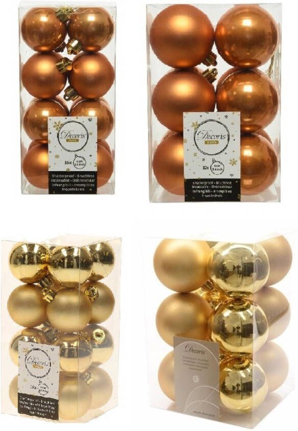 Decoris Kerstversiering kunststof kerstballen mix goud cognac bruin 4 en 6 cm pakket van 80x stuks Kerstbal