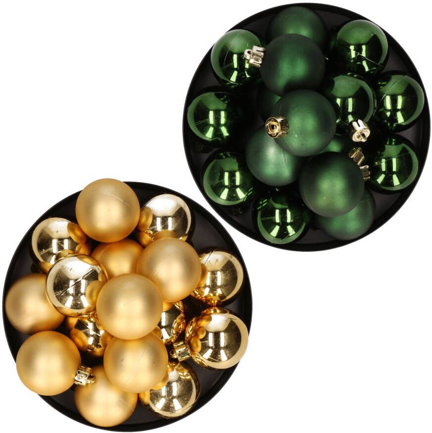Decoris Kerstversiering kunststof kerstballen mix goud donkergroen 4 en 6 cm pakket van 80x stuks Kerstbal