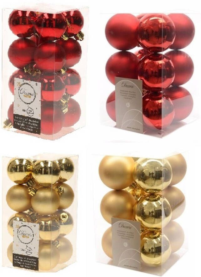 Decoris Kerstversiering kunststof kerstballen mix goud rood 4 en 6 cm pakket van 80x stuks Kerstbal