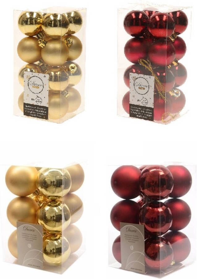 Decoris Kerstversiering kunststof kerstballen mix goud donkerrood 4 en 6 cm pakket van 80x stuks Kerstbal