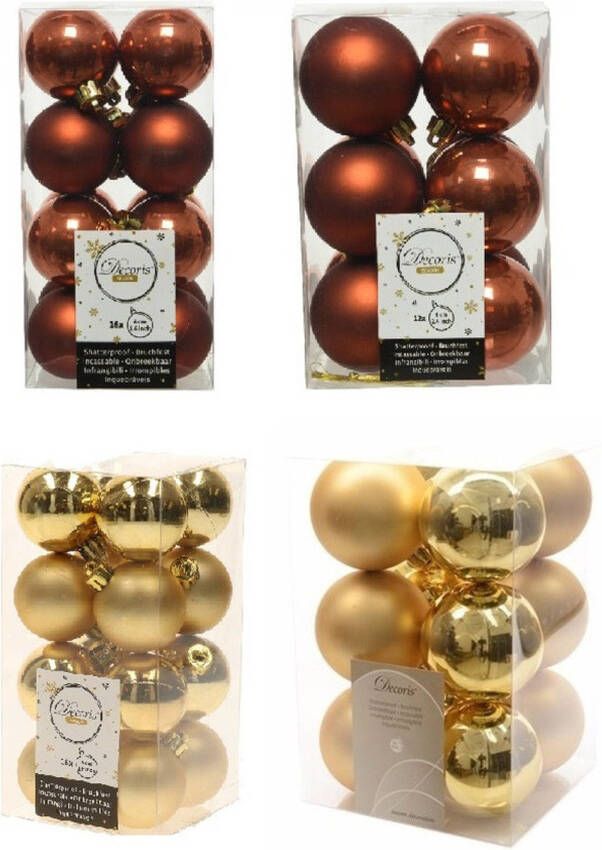 Decoris Kerstversiering kunststof kerstballen mix goud terra bruin 4 en 6 cm pakket van 80x stuks Kerstbal