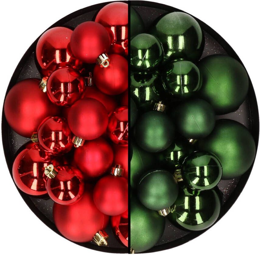 Decoris Kerstversiering kunststof kerstballen mix rood donkergroen 6-8-10 cm pakket van 44x stuks Kerstbal